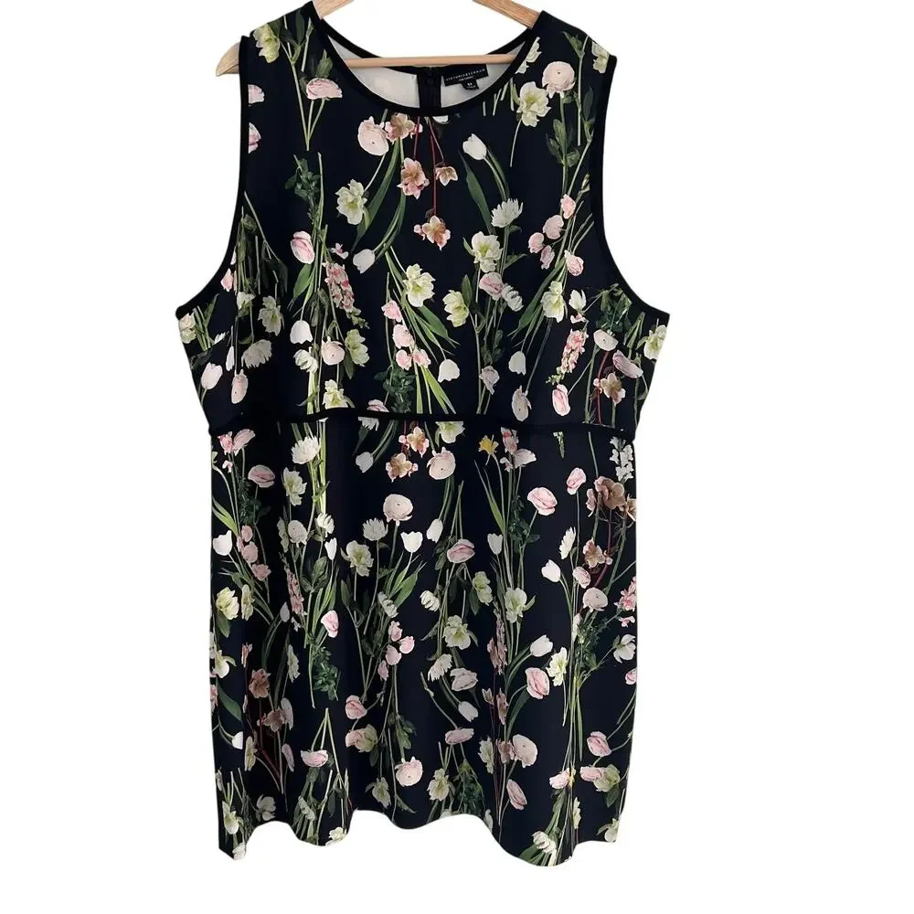 Victoria Beckham for Target Floral Dress 3X Black Sleeveless Midi Plus Size